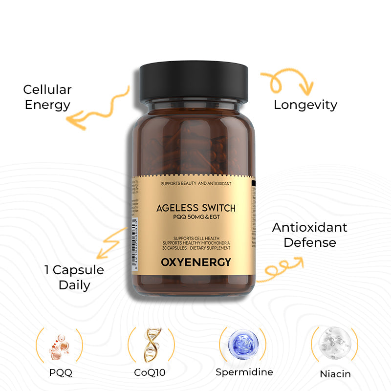 Ageless Switch PQQ 50MG&EGT Cellular Health & Ageing Support