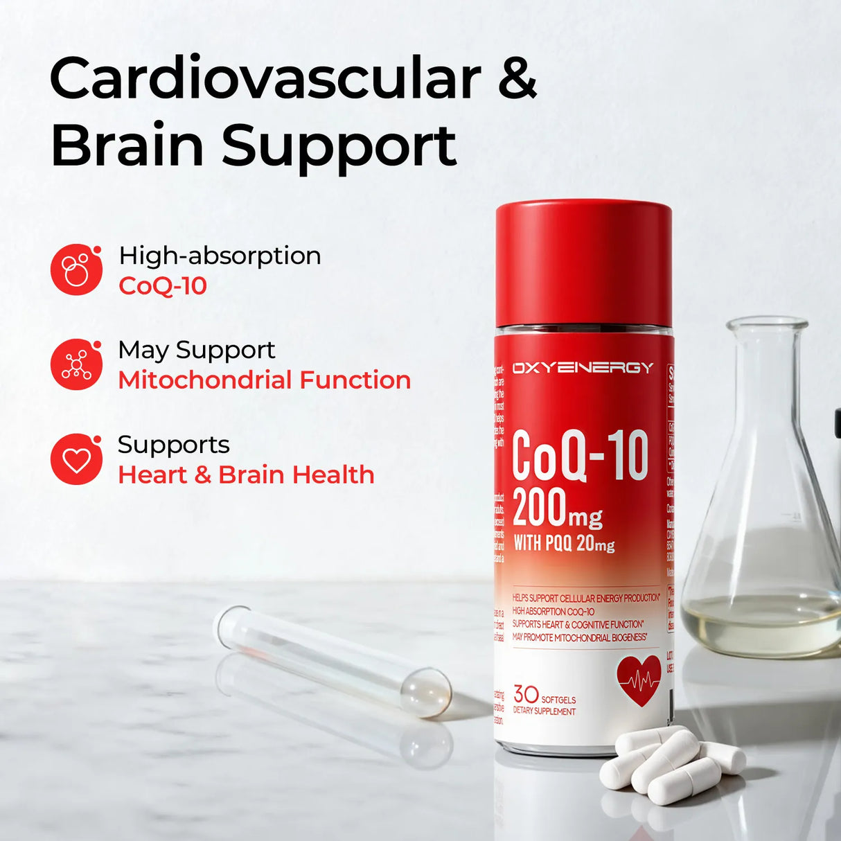 CoQ-10 200mg with PQQ 20mg - Brain & Circulatory Wellness Blend
