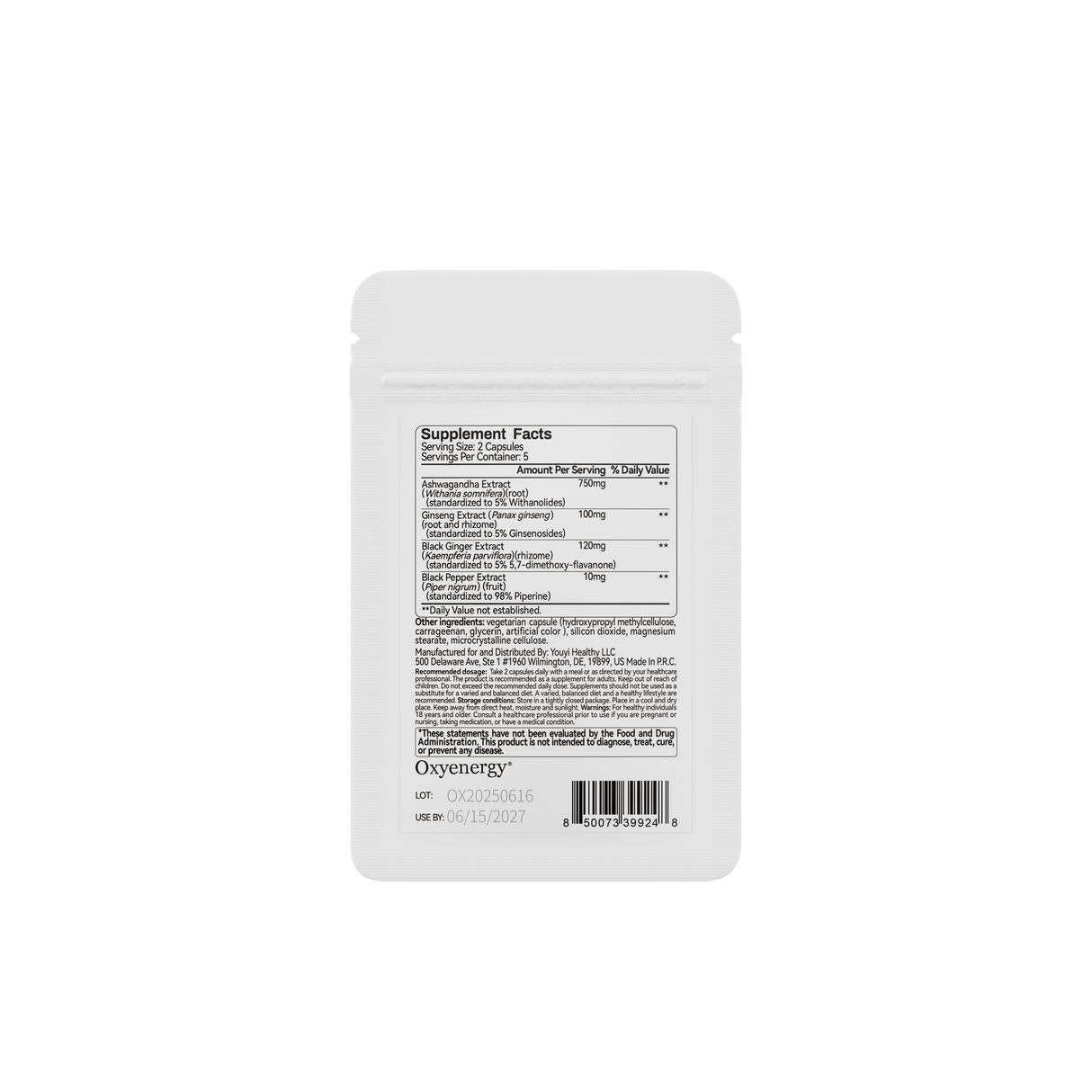 Sobre de extracto de ashwagandha - Paquete de prueba